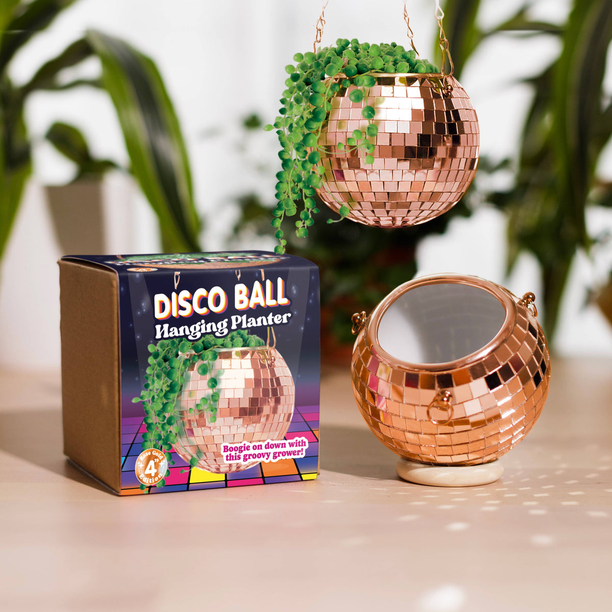 Rose Gold Disco Ball Hanging Planter  4-inch