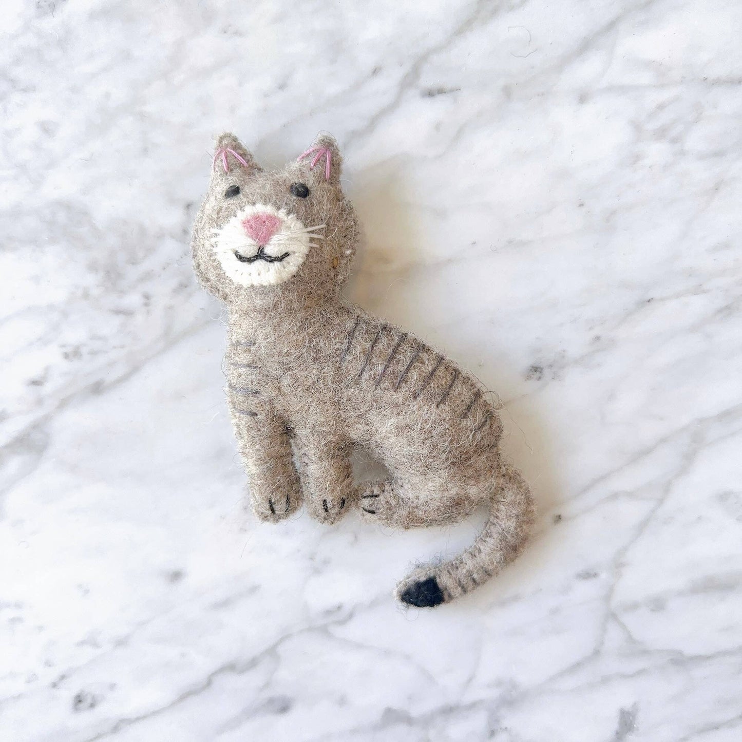 Felt Ornament - Stitched Cat: Brown Tabby