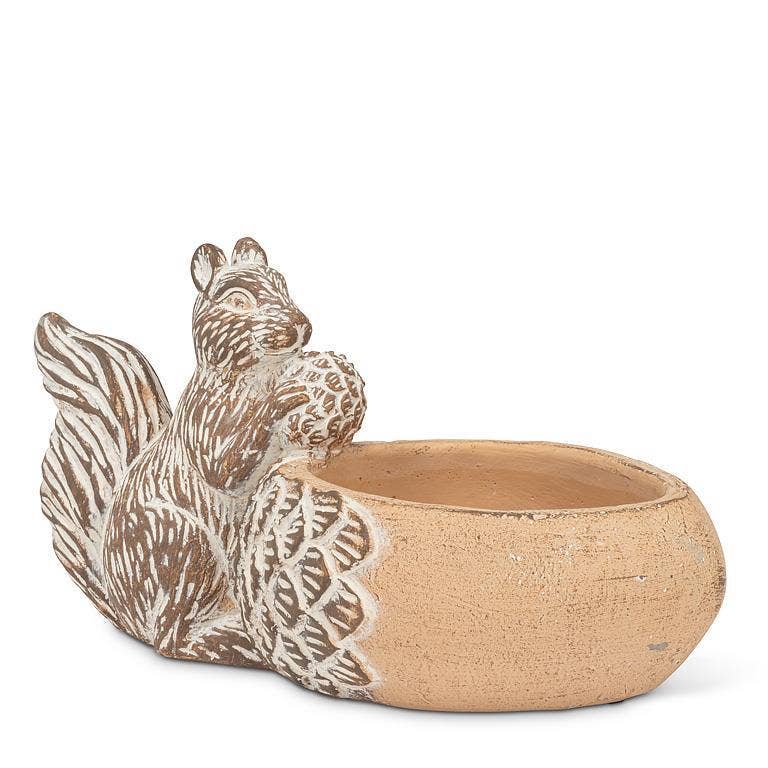 Acorn with Squirrel Low Bowl/Planter
