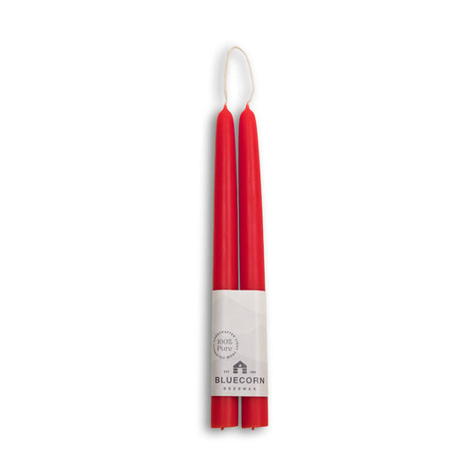 Pair of Hand-Dipped Beeswax Taper Candle Gifts for Fall Home: Red / 10"