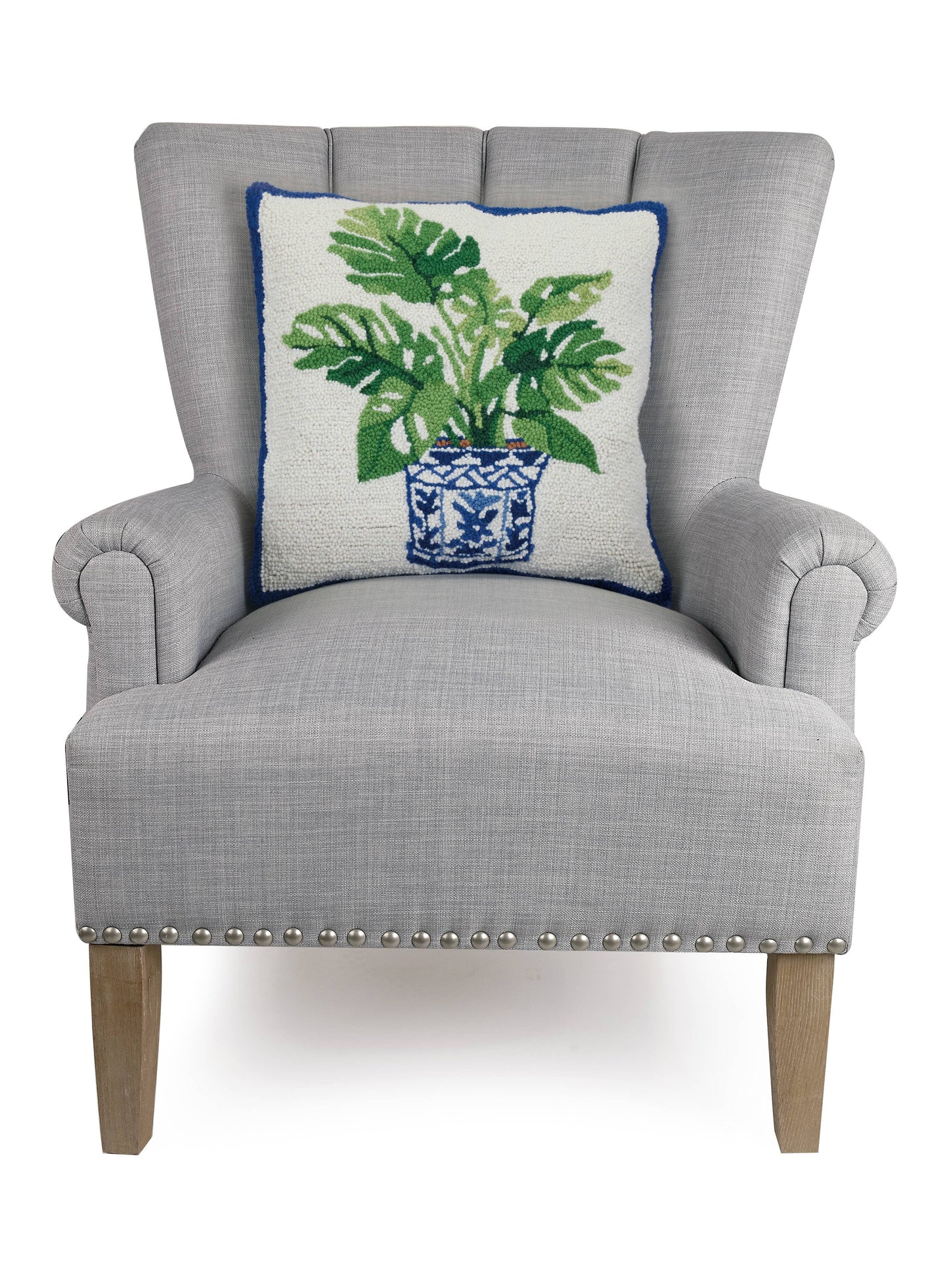 Blue Monstera Plant Hook Pillow - Sally Eckman Roberts