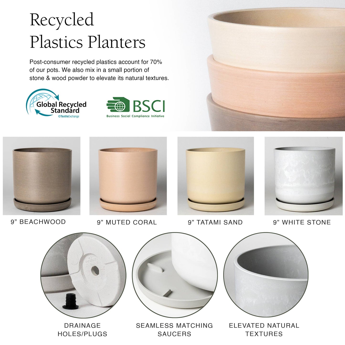 9" Signature Stone Planter & Saucer | Earth Tones