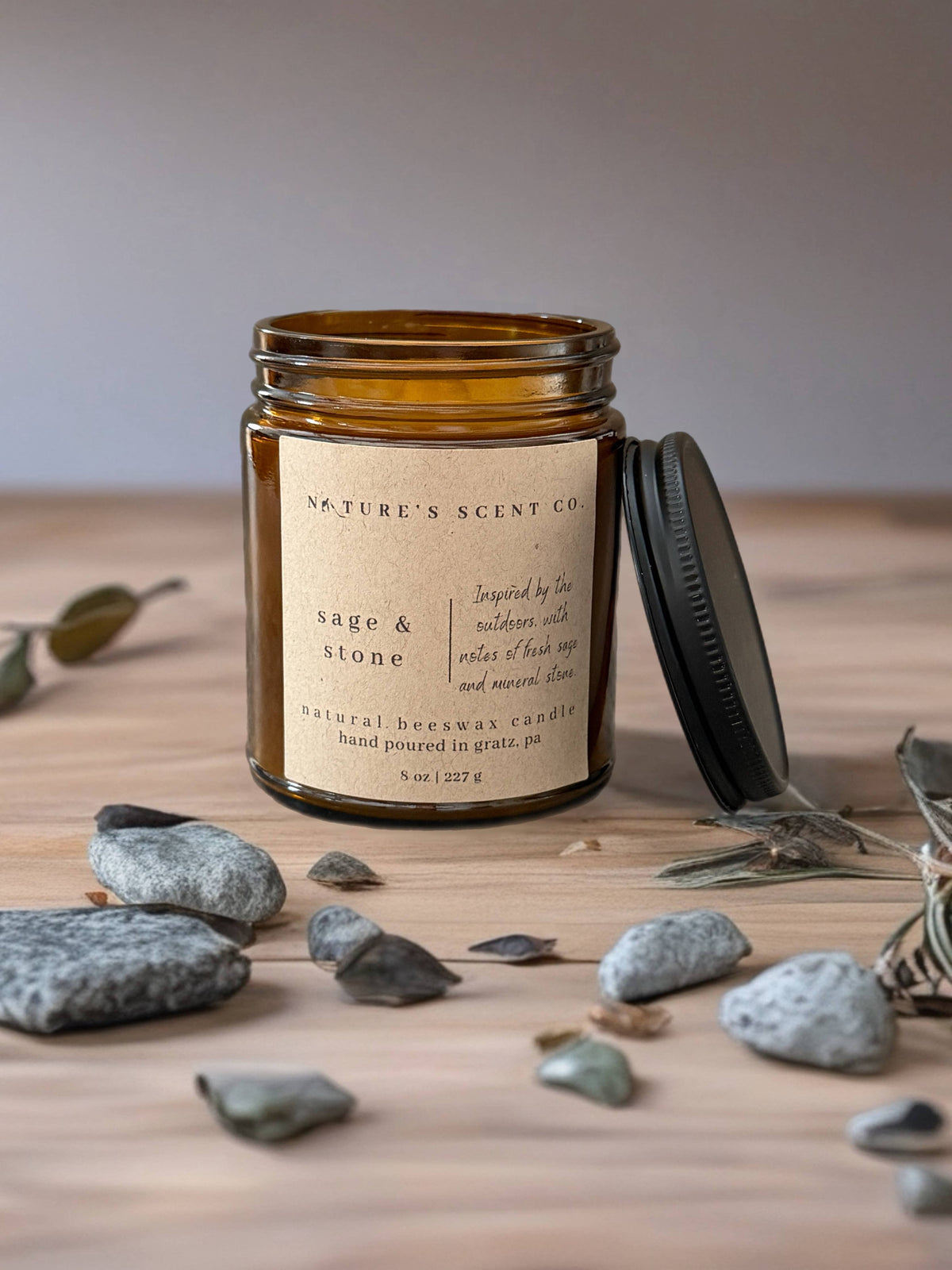 Sage & Stone | Beeswax Candle | Wood Wick | Gift