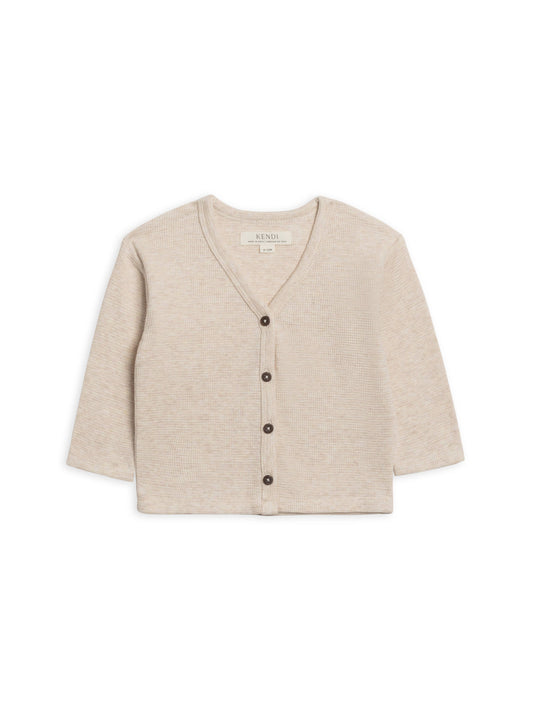 Wells Waffle Knit Button Cardigan - Heather Oat: 6-12M