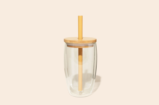 Reusable Glass Tumbler Cup + Bamboo Straw| Market Bestseller: Clear