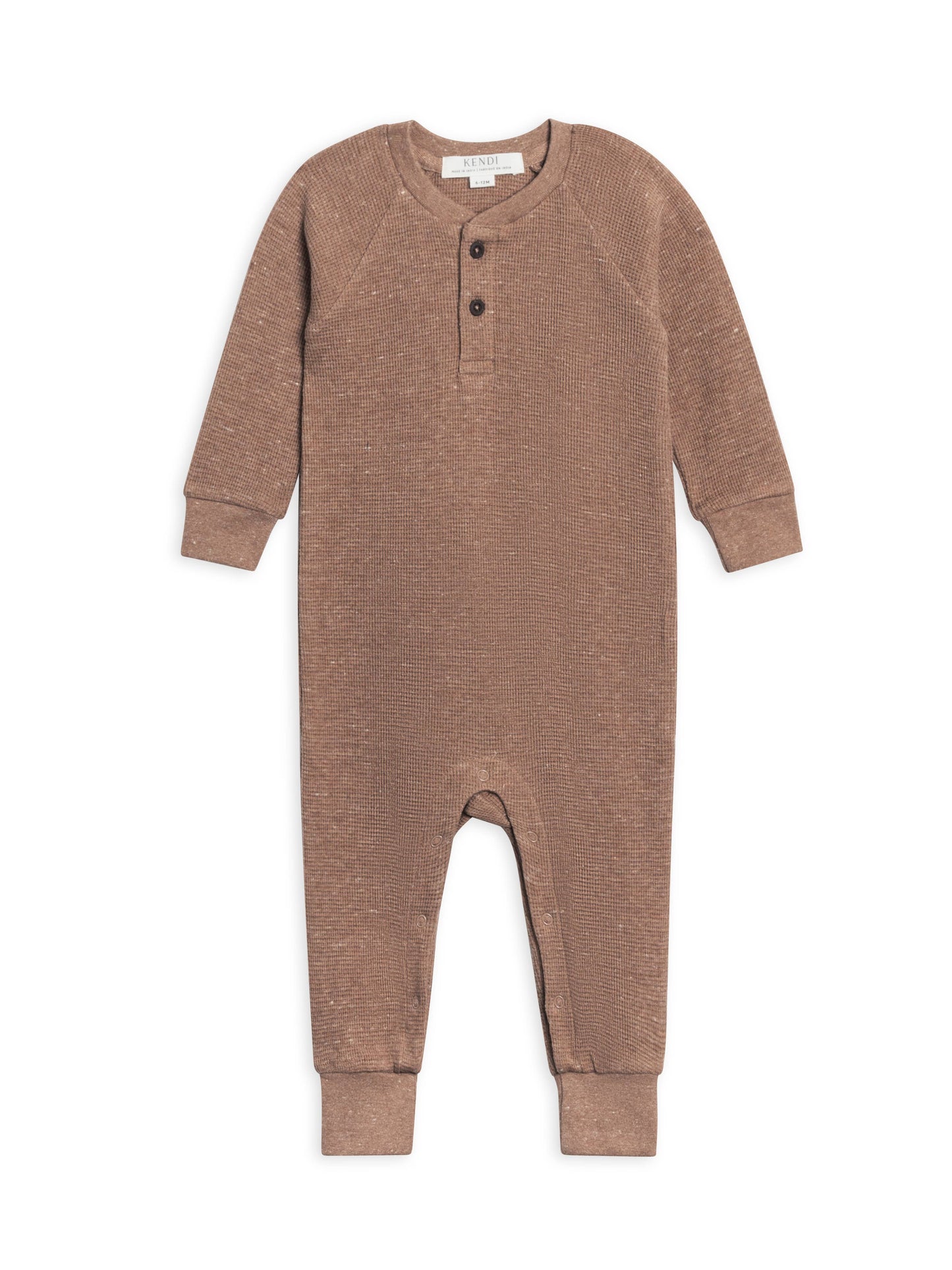 Organic Baby Crosby Waffle Henley Romper - Heather Mocha: 12-18M