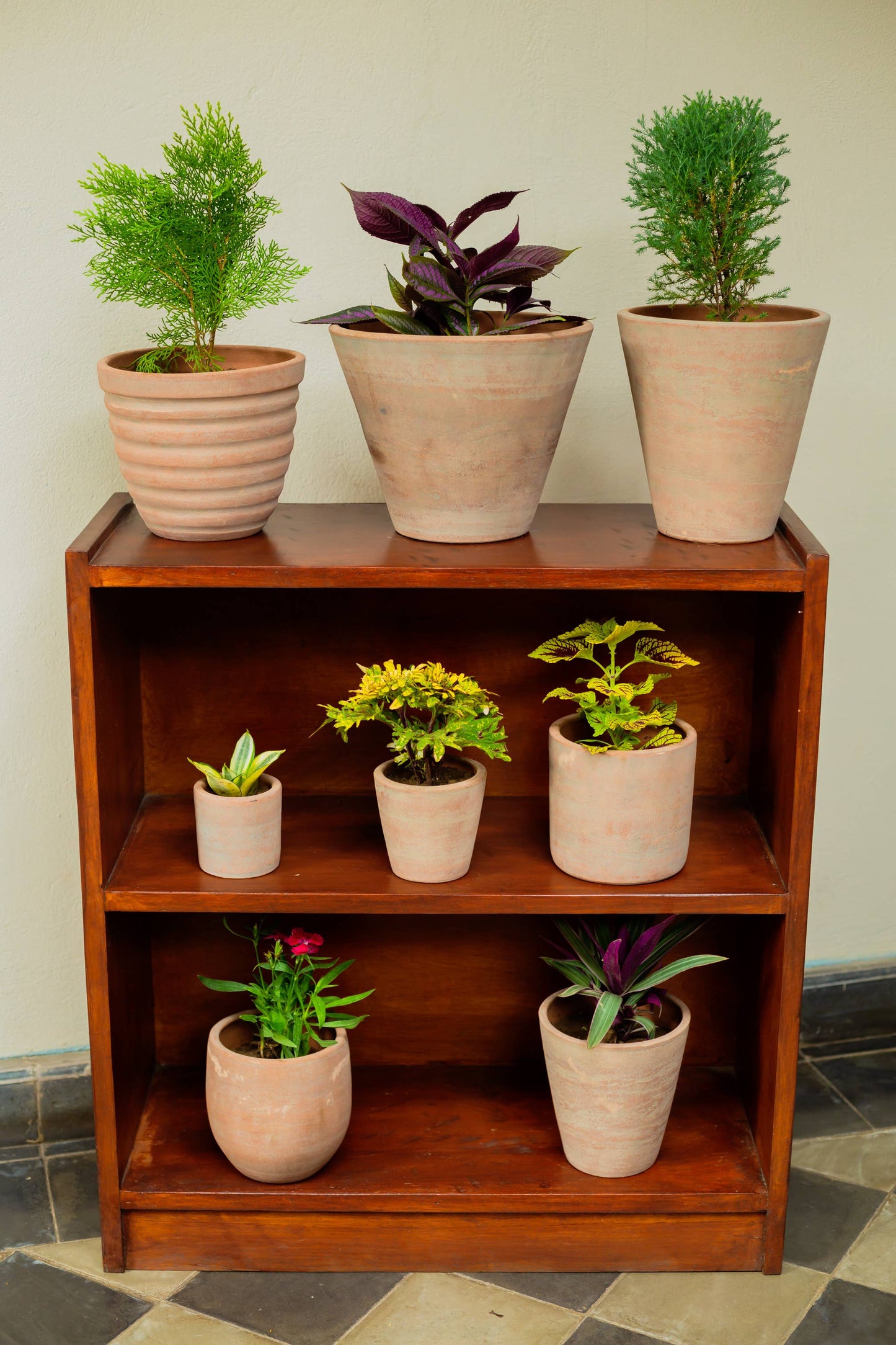 Concrete-washed Terracotta Planter (Small): With drainage plate