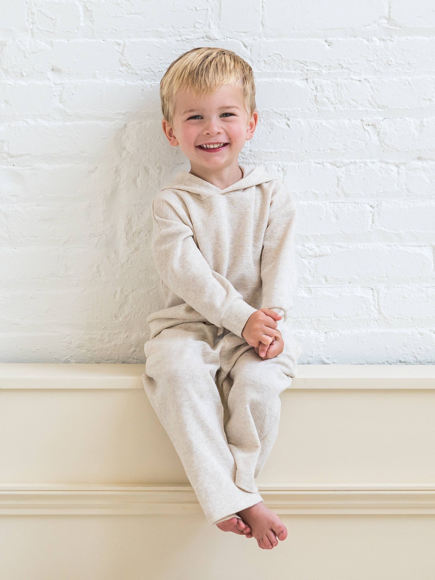 Clove Waffle Knit Straight Leg Pants - Heather Oat: 18-24M