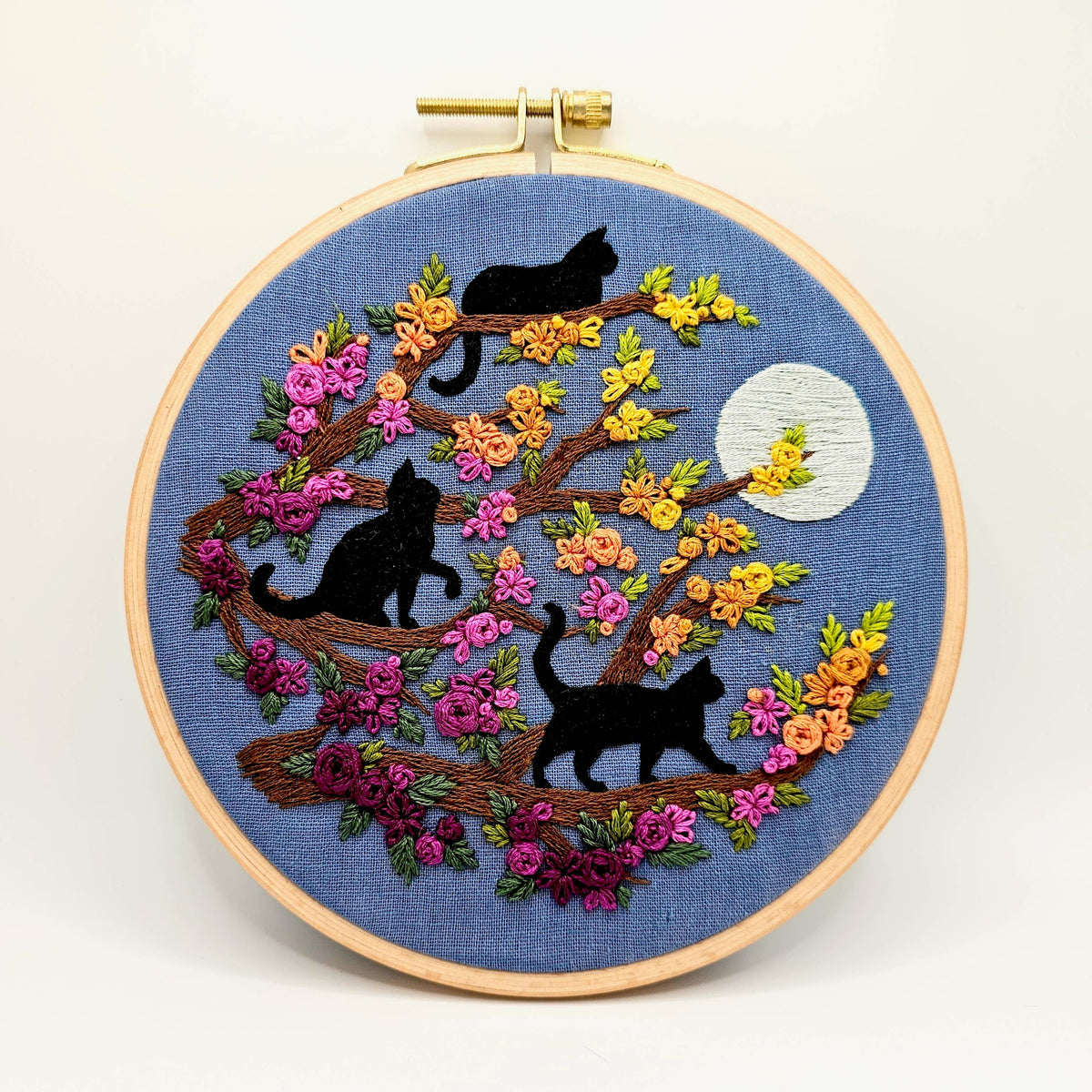 Cats & Full Moon Embroidery Kit: Black Cats