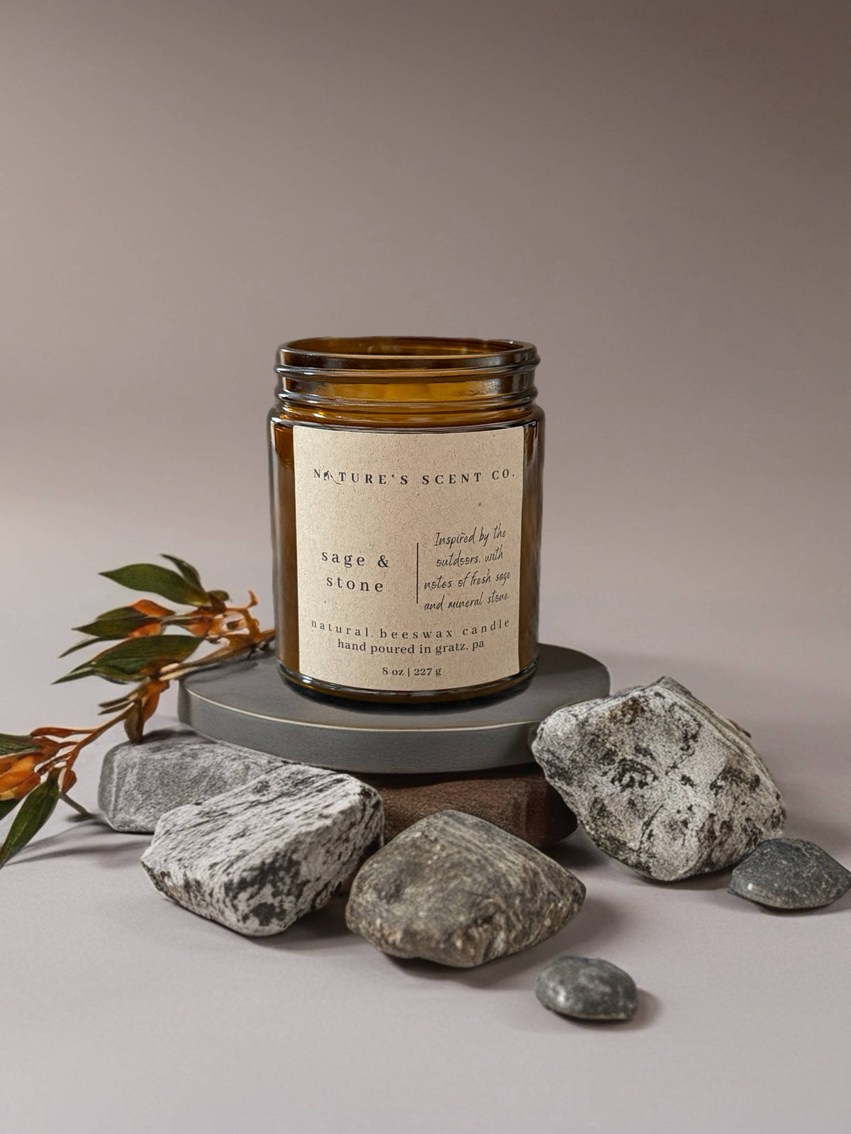 Sage & Stone | Beeswax Candle | Wood Wick | Gift