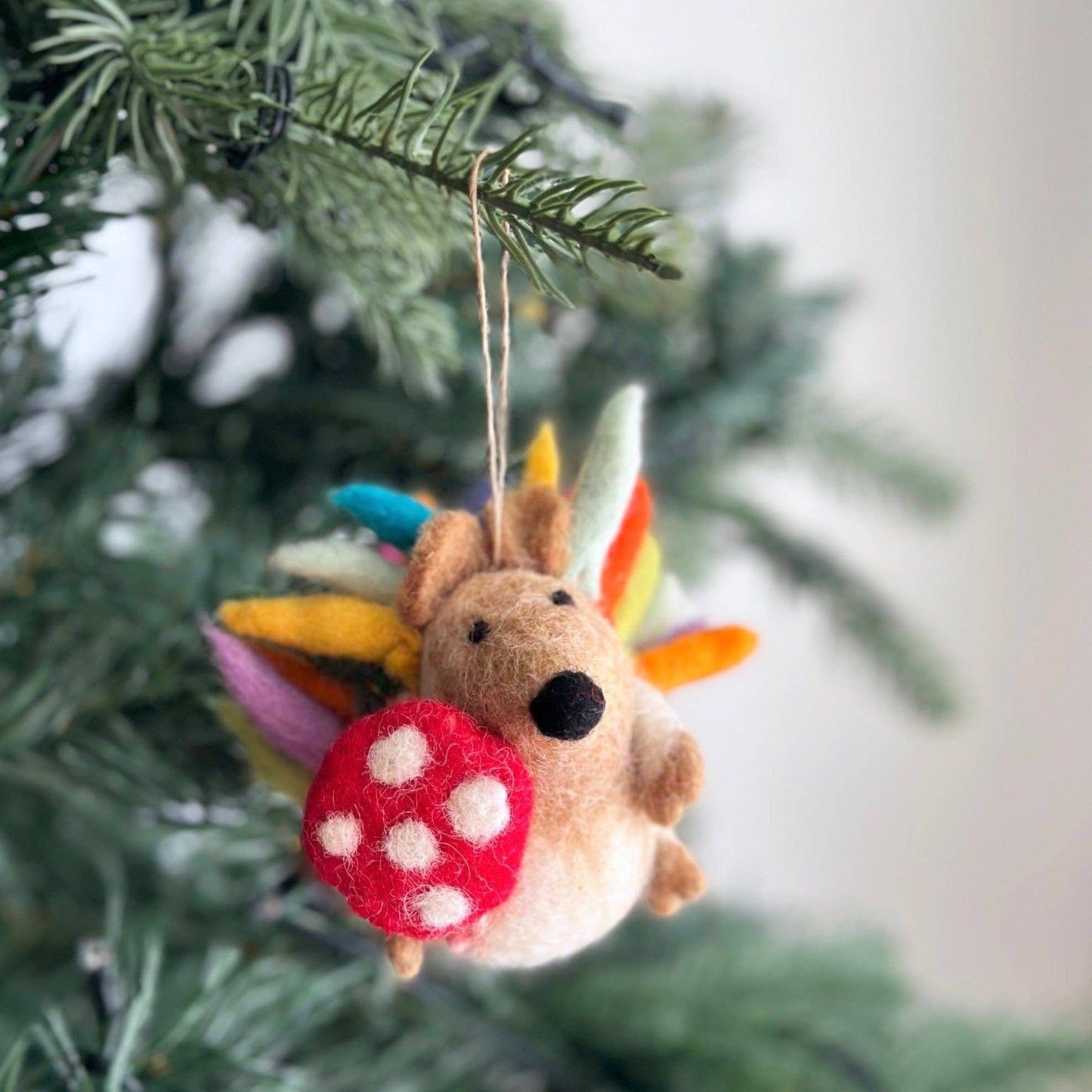 Hedgehog Ornament with Mushroom: Gray