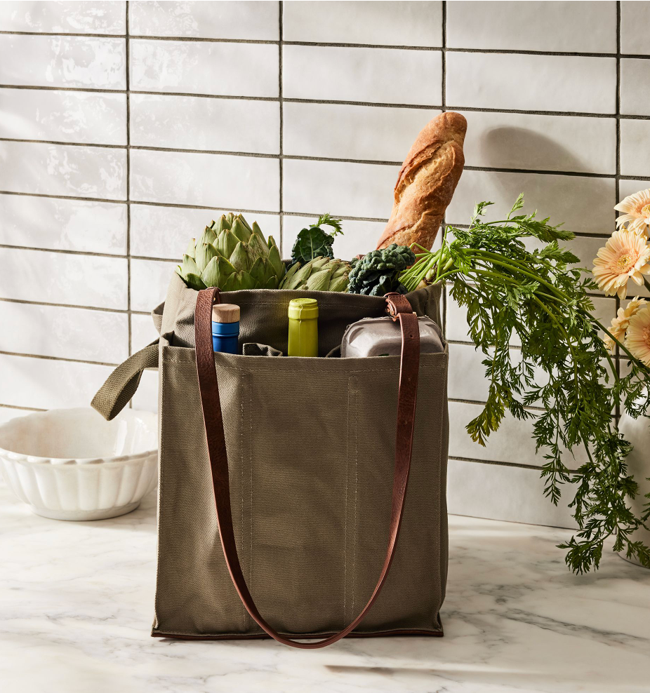 Caper Green Market Tote with Insert & Adjustable Handles