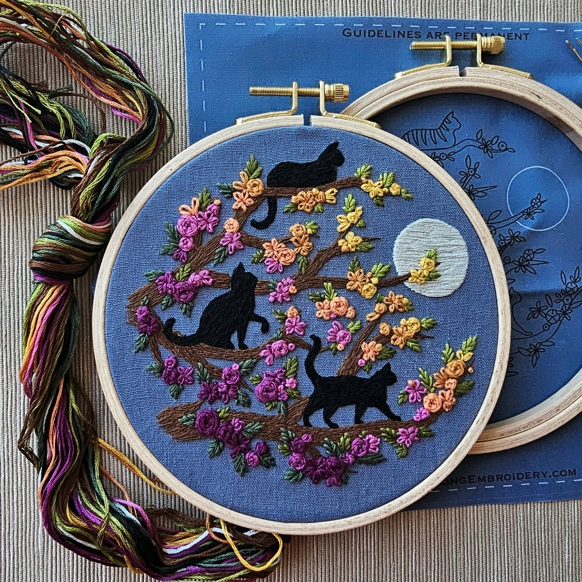 Cats & Full Moon Embroidery Kit: Black Cats
