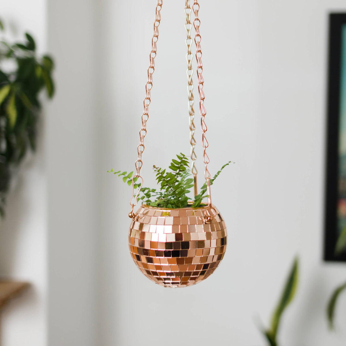 Rose Gold Disco Ball Hanging Planter  4-inch