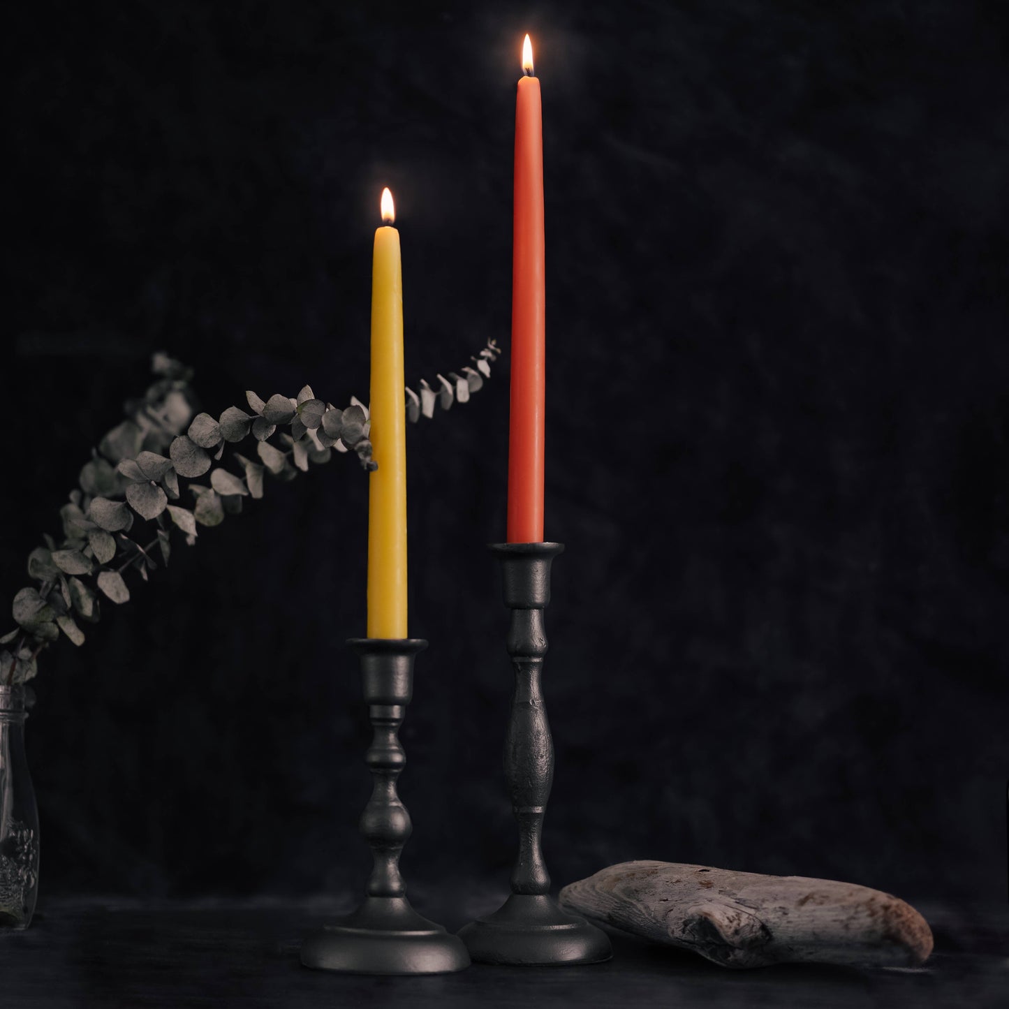 Pair of Hand-Dipped Beeswax Taper Candles: 12" / Dove Gray