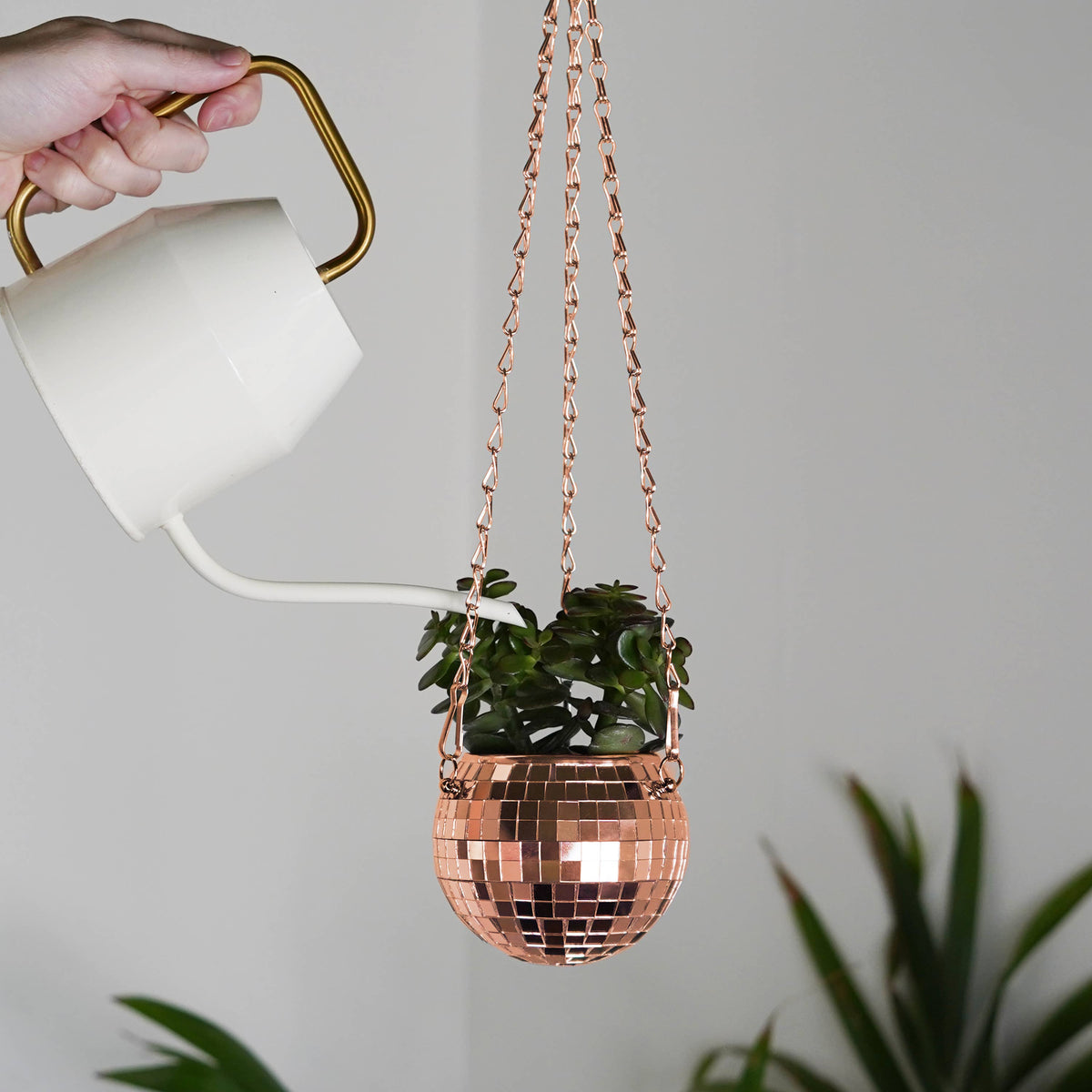 Rose Gold Disco Ball Hanging Planter  4-inch