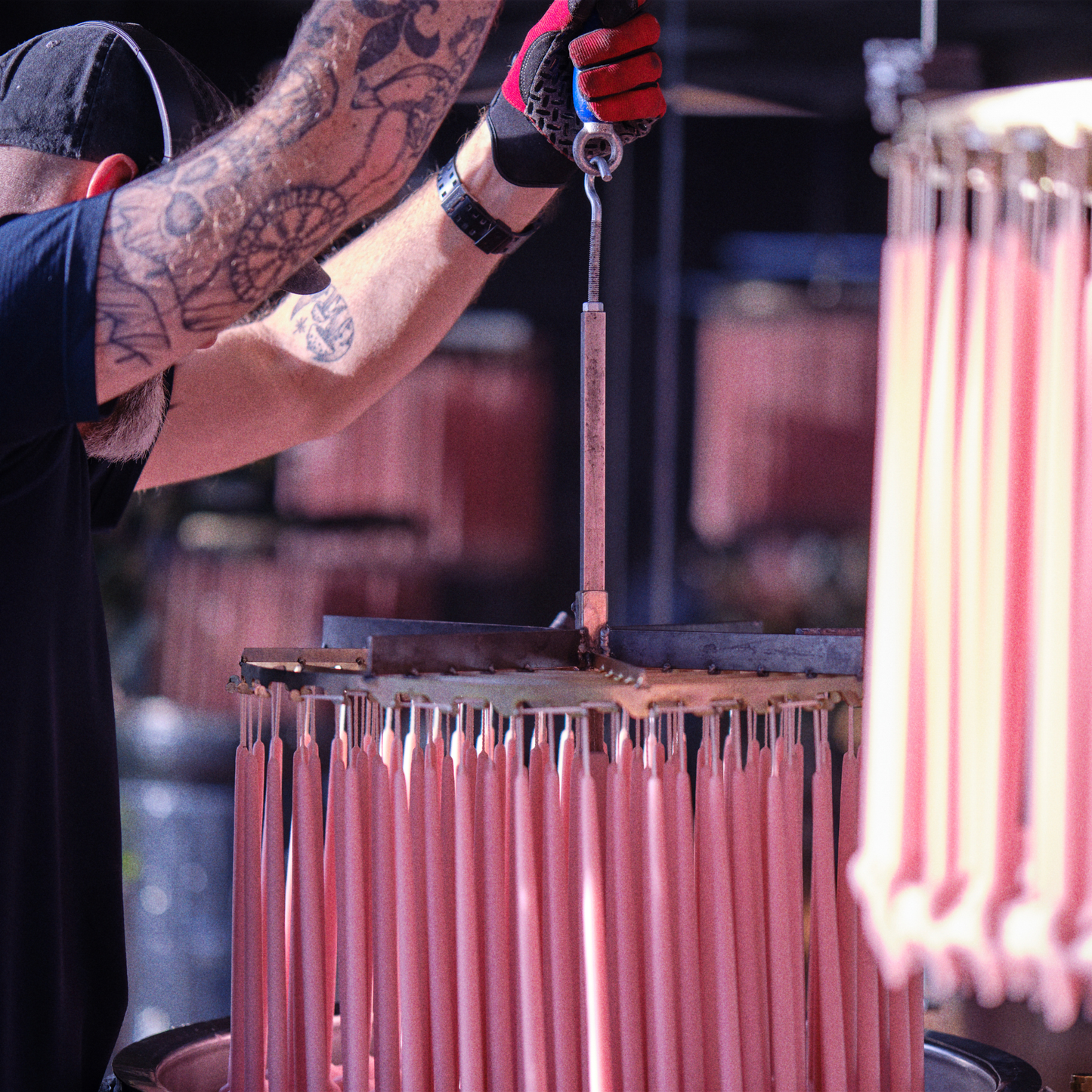 Pair of Hand-Dipped Beeswax Taper Candles: 16" / Dusty Rose