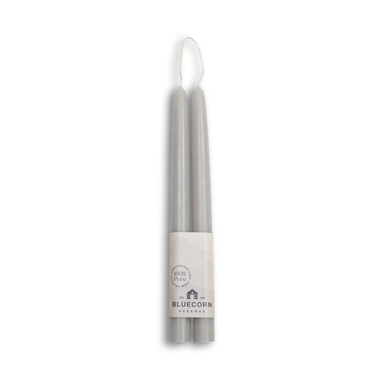 Pair of Hand-Dipped Beeswax Taper Candles: 10" / Dove Gray