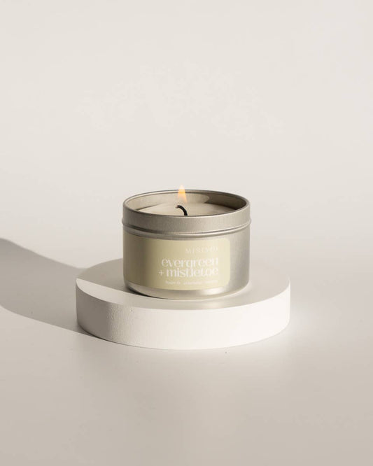 Evergreen + Mistletoe | Beeswax Blend Candle Tin: 4oz