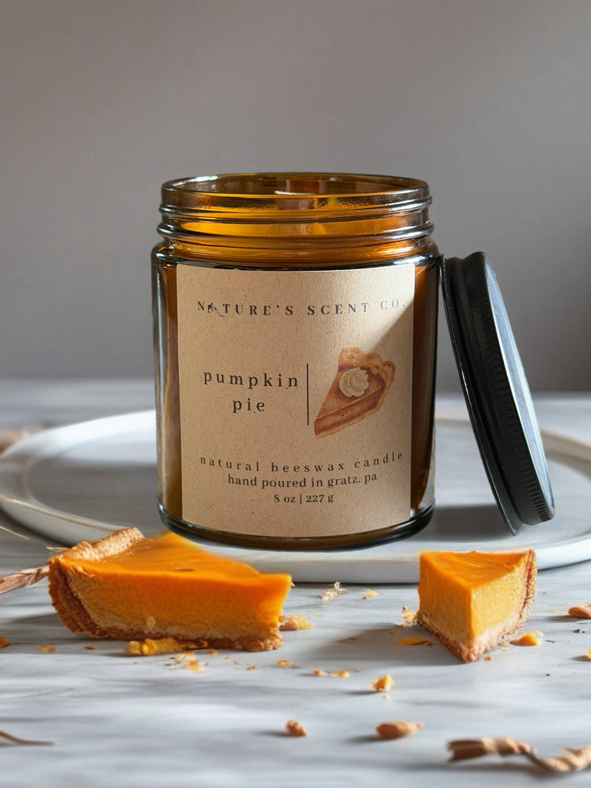 Pumpkin Pie Beeswax Candle, Wood Wick
