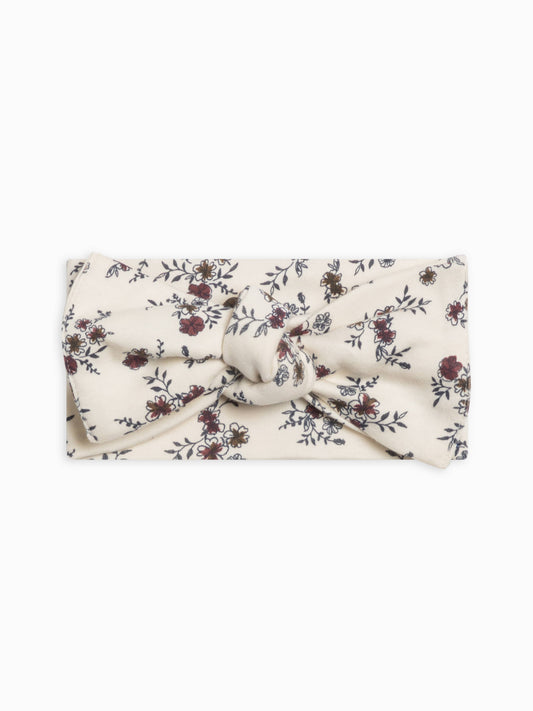 Organic Baby Hattie Knot Bow Wrap - Poppy Floral / Mulberry