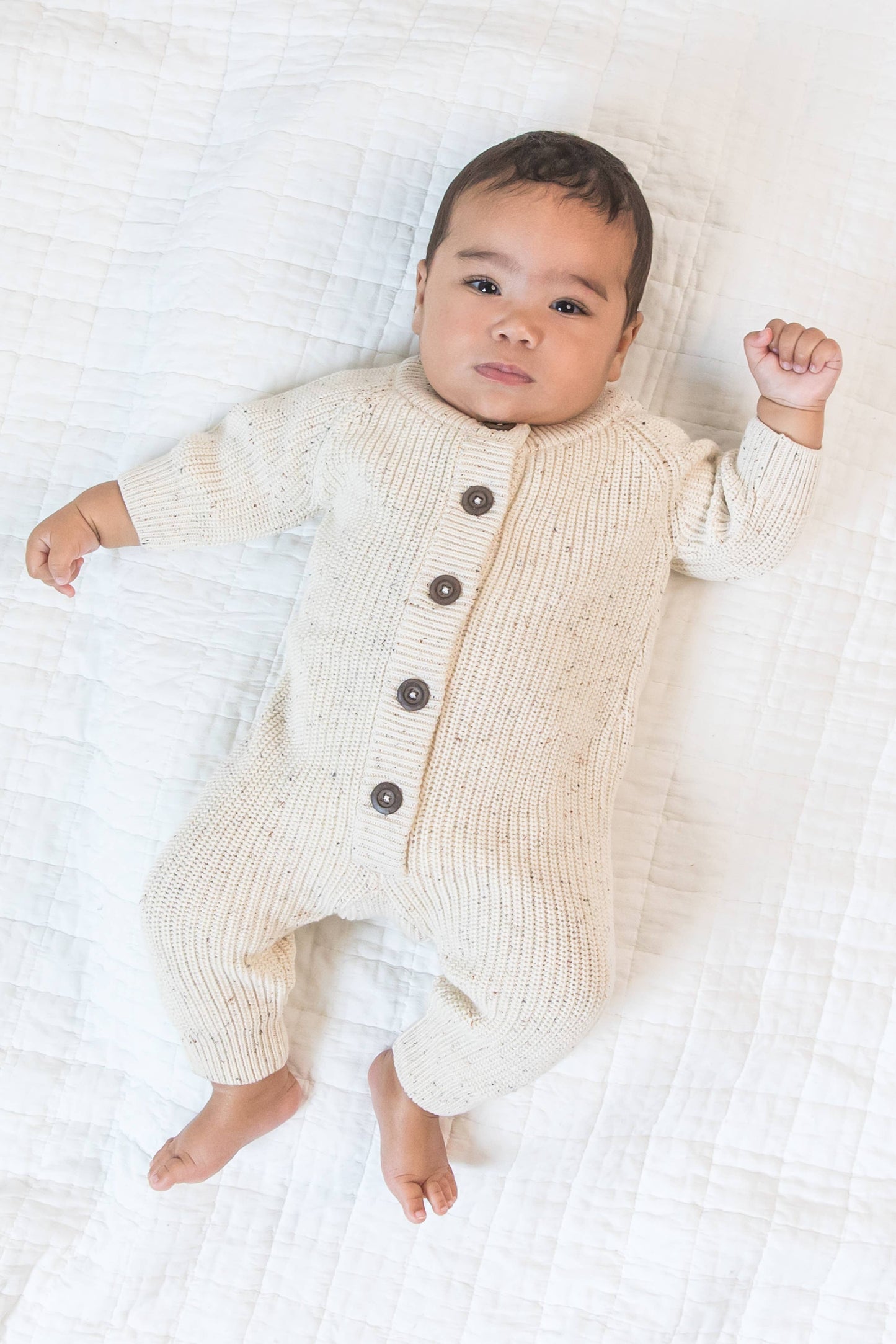 Organic Baby Milo Sweater Romper - Ivory / Fleck: 3-6M