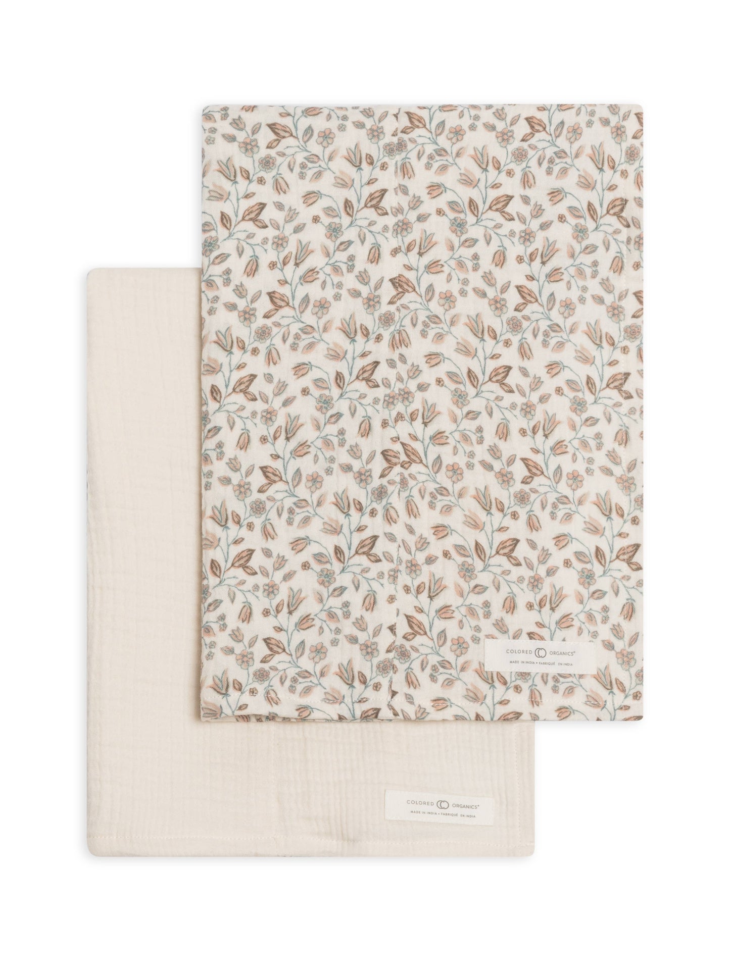 Organic Baby Muslin Burp Cloth (2-pack) - Yuma Floral +Ivory