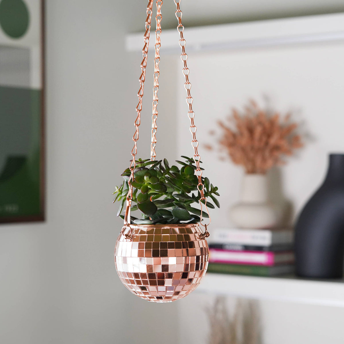 Rose Gold Disco Ball Hanging Planter  4-inch