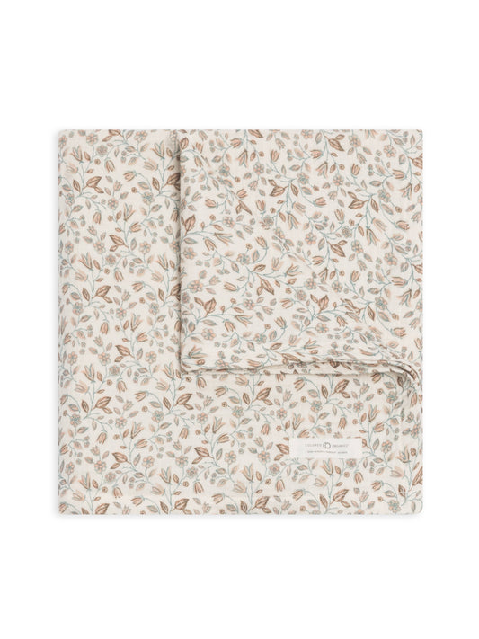 Organic Baby Muslin Swaddle Blanket - Yuma Floral/Teal+Taupe