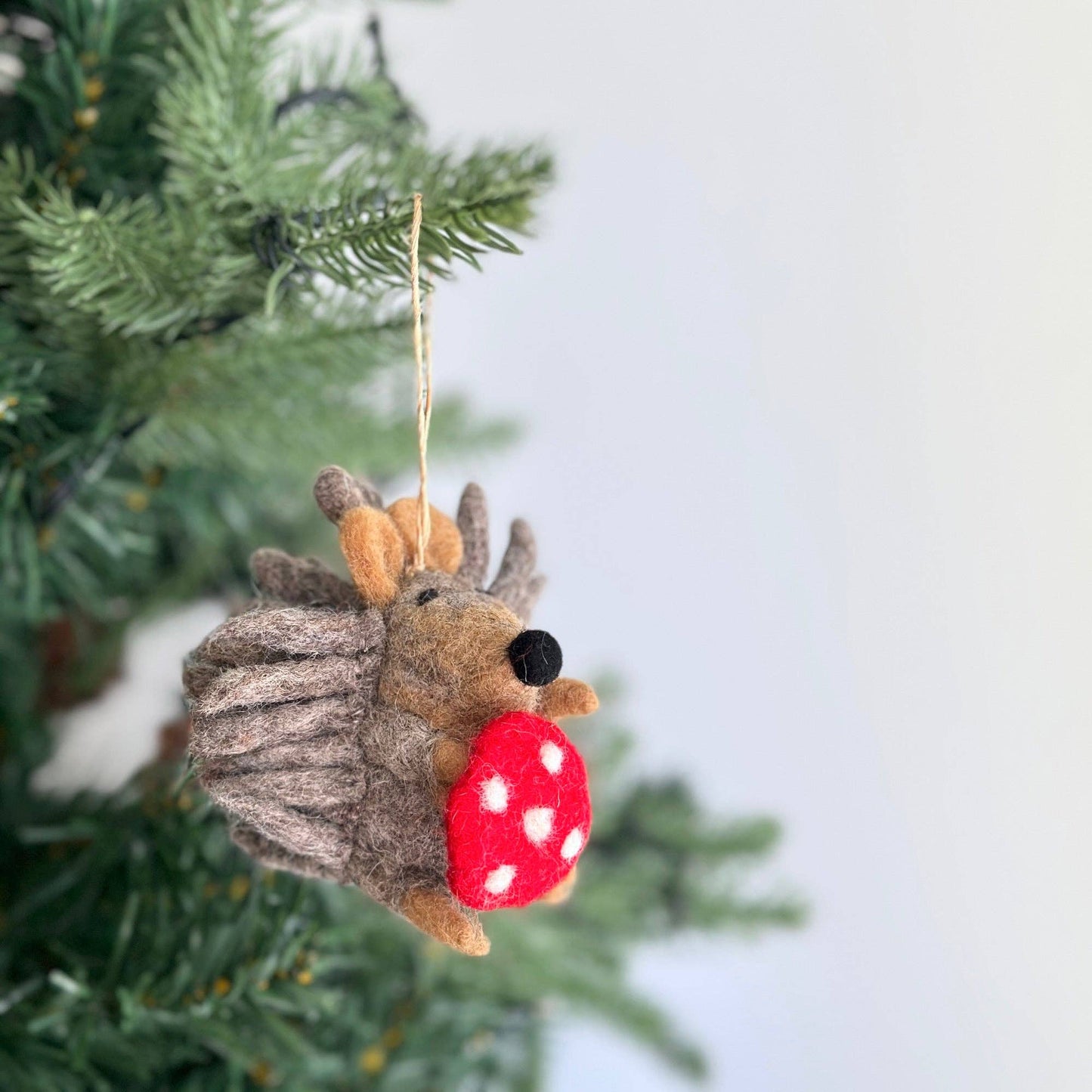 Hedgehog Ornament with Mushroom: Gray