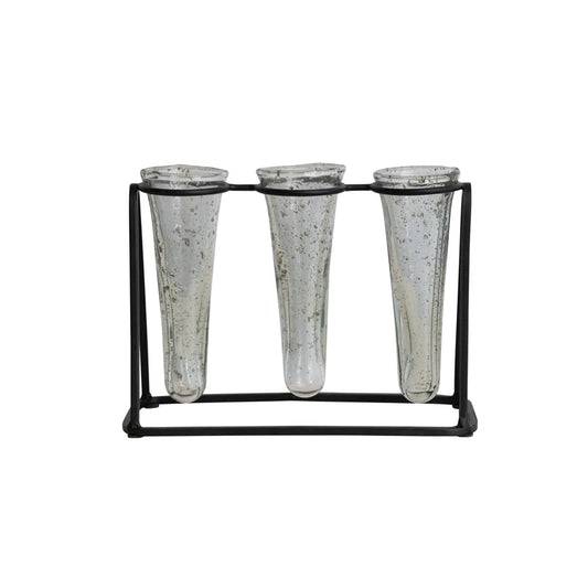 Metal Stand w/3 Glass Vases