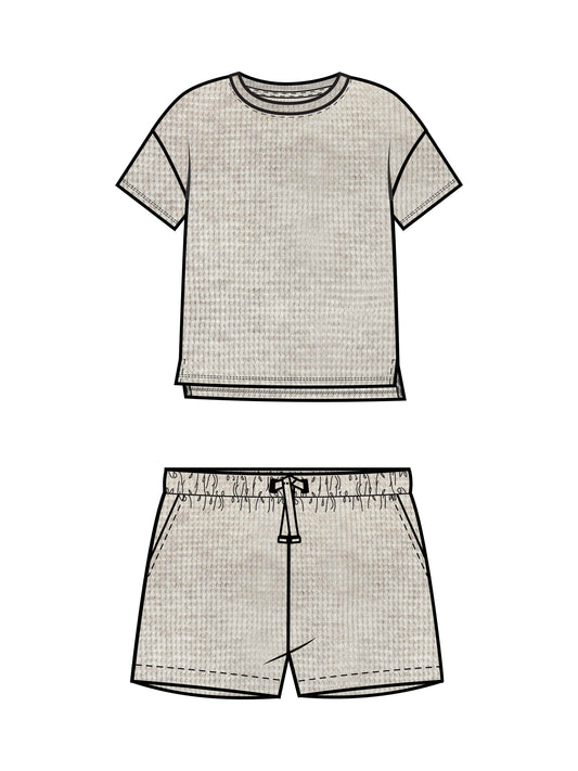 Organic Kids Odell Waffle Tee and Shorts Set - Heather Oat: 2T