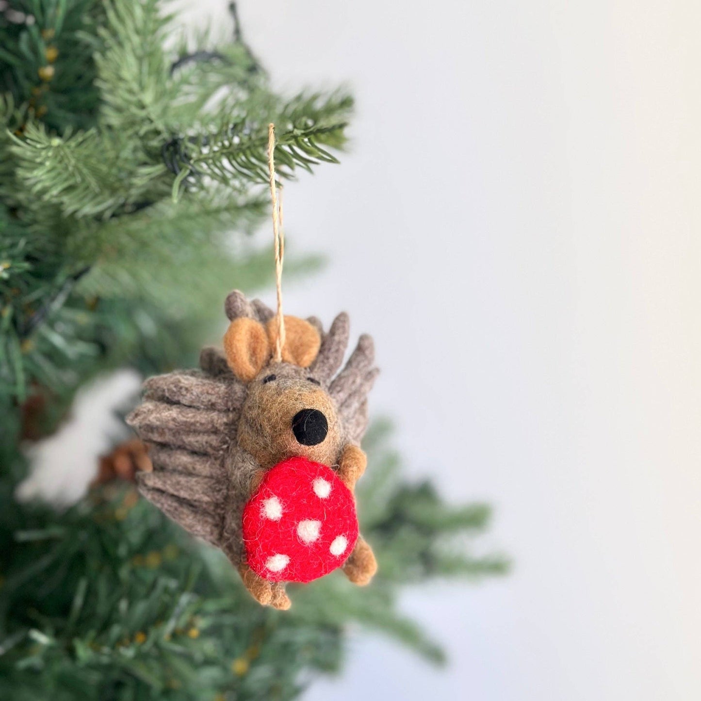 Hedgehog Ornament with Mushroom: Gray